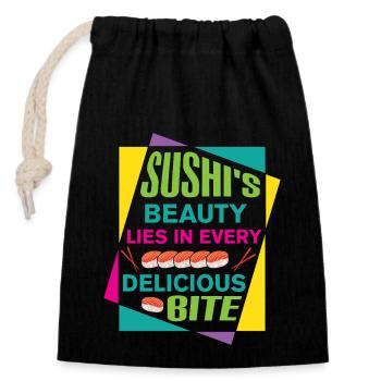 Sushi Japan Essen Sushi-Mahlzeit - Verschließbarer Geschenkbeutel aus Baumwolle (14x20cm) - Schwarz - Vorne