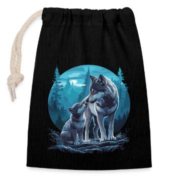 Mère louve et petit – Art mystique de la forêt - Sac cadeau en coton avec cordon (14 x 20 cm) - noir - Devant