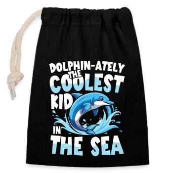 Dolphin-ately The Coolest Kid In The Sea - Verschließbarer Geschenkbeutel aus Baumwolle (14x20cm) - Schwarz - Vorne