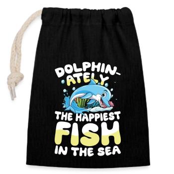 Dolphin-ately The Happiest Fish In The Sea - Verschließbarer Geschenkbeutel aus Baumwolle (14x20cm) - Schwarz - Vorne