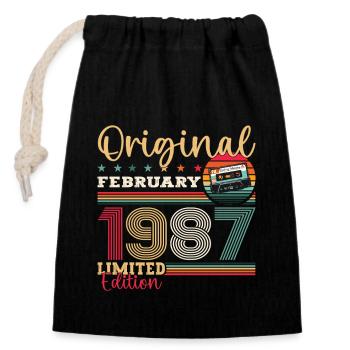 Cadeau d'anniversaire 38 ans Homme Original Février 1987 - Sac cadeau en coton avec cordon (14 x 20 cm) - noir - Devant