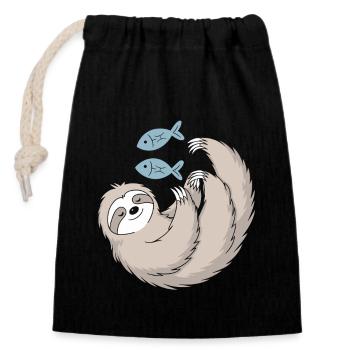 Lazy Zodiac Signs Pisces Sloth Art - Closable cotton gift bag (14x20cm) - black - Front