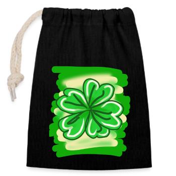 Trèfle peint à la main feuille porte-bonheur St Patrick - Sac cadeau en coton avec cordon (14 x 20 cm) - noir - Devant