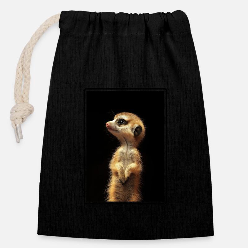 Meerkat Erdmännchen - Closable cotton gift bag (14x20cm) - black