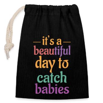 Babies Catching Its Day To Catch Babies Funny - Closable cotton gift bag (14x20cm) - black - Front