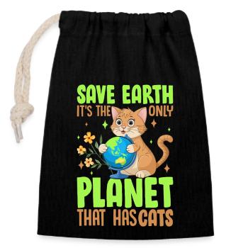 Sauvez la Terre, c’est la seule planète qui a des chats - Sac cadeau en coton avec cordon (14 x 20 cm) - noir - Devant