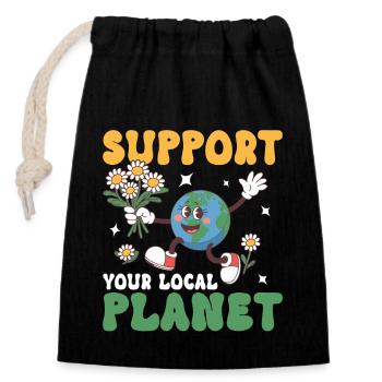 Soutenez votre planète locale - Sac cadeau en coton avec cordon (14 x 20 cm) - noir - Devant