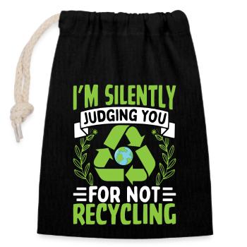 Je te juge en silence pour ne pas recycler - Sac cadeau en coton avec cordon (14 x 20 cm) - noir - Devant