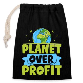 Planet over Profit - Closable cotton gift bag (14x20cm) - black - Front