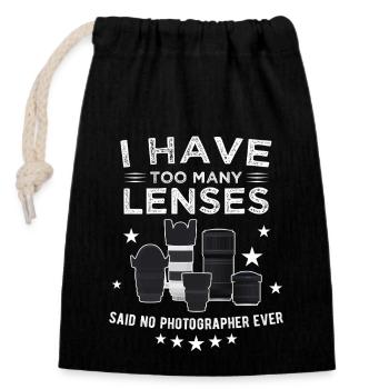 I Have Too Many Lenses Said No Photographer Ever - Verschließbarer Geschenkbeutel aus Baumwolle (14x20cm) - Schwarz - Vorne