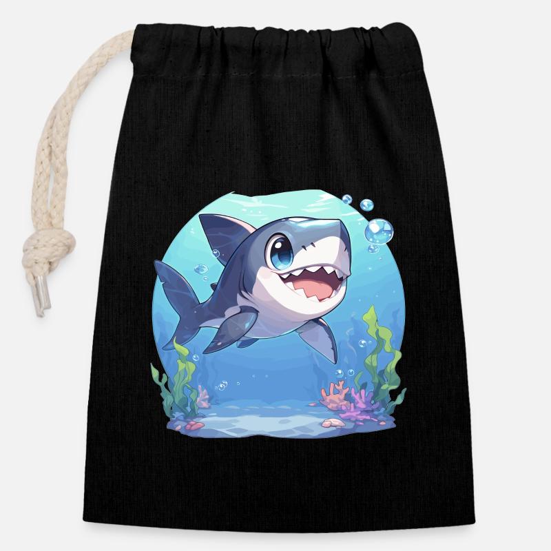 Mégalodons Megalodon - Sac cadeau en coton avec cordon (14 x 20 cm) - noir