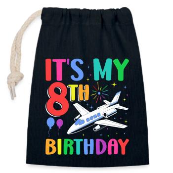 It's My 8th Birthday Flugzeug Party - Verschließbarer Geschenkbeutel aus Baumwolle (14x20cm) - Navy - Vorne