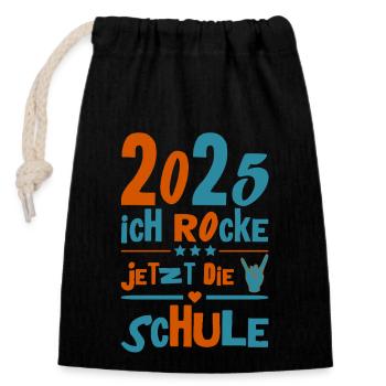 Écolier 2025 Inscription des jeunes filles à l’école 2025 Décoration - Sac cadeau en coton avec cordon (14 x 20 cm) - noir - Devant