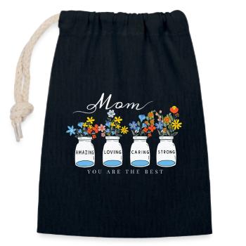 Maman incroyable aimant attentionné fort design floral - Sac cadeau en coton avec cordon (14 x 20 cm) - bleu marine - Devant