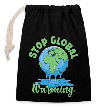 Stop Global Warming - Closable cotton gift bag (14x20cm) - black - Front