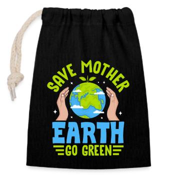 Sauvons la Terre Mère Passez au vert - Sac cadeau en coton avec cordon (14 x 20 cm) - noir - Devant