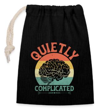 Quietly Complicated Sayings For Introverts - Closable cotton gift bag (14x20cm) - black - Front