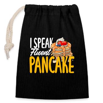 Pancakes I speak fluently - Closable cotton gift bag (14x20cm) - black - Front