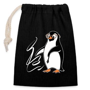 Pinguin Kalligraphie Kunstwerk Mit Brille - Verschließbarer Geschenkbeutel aus Baumwolle (14x20cm) - Schwarz - Vorne