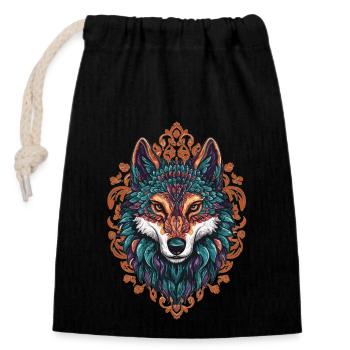 Loup Mystique – Art Bohème & Mandala - Sac cadeau en coton avec cordon (14 x 20 cm) - noir - Devant