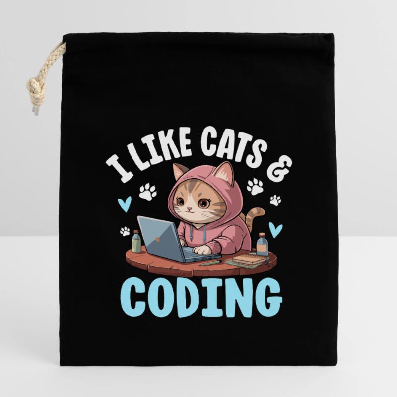 I Like Cats and Coding Nerd Design Verschließbarer Geschenkbeutel aus Baumwolle (14x20cm)