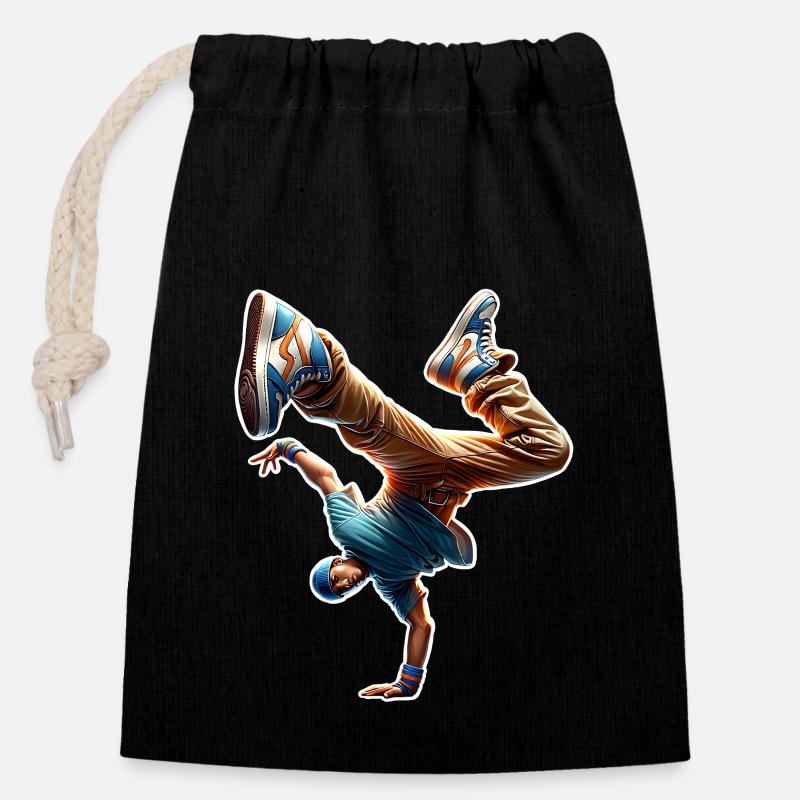 Breakdance - Sac cadeau en coton avec cordon (14 x 20 cm) - noir