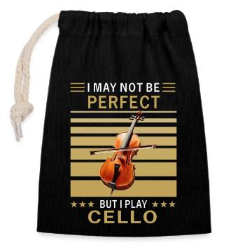 I MAY NOT BE PERFECT CELLO - Verschließbarer Geschenkbeutel aus Baumwolle (14x20cm) - Schwarz - Vorne