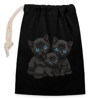 Yeux bleus Trois chats - Sac cadeau en coton avec cordon (14 x 20 cm) - noir - Devant