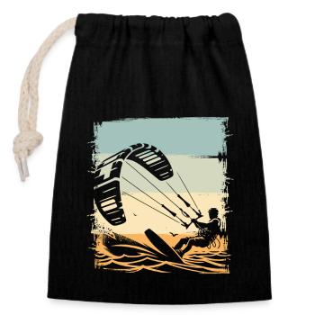 Kitesurfing Kitesurfer Kiteboard - Closable cotton gift bag (14x20cm) - black - Front
