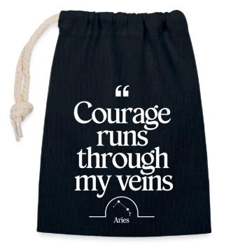 Le courage coule dans mes veines Caractère Bélier - Sac cadeau en coton avec cordon (14 x 20 cm) - bleu marine - Devant