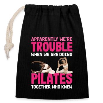 Pilates Together We Are Trouble - Closable cotton gift bag (14x20cm) - black - Front