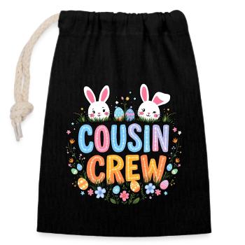 Cousine Crew - Verschließbarer Geschenkbeutel aus Baumwolle (14x20cm) - Schwarz - Vorne