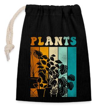 Amoureux des plantes jardinage rétro - Sac cadeau en coton avec cordon (14 x 20 cm) - noir - Devant