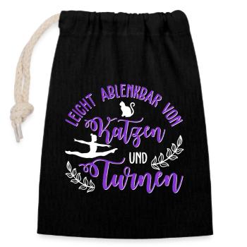 Turnen Mädchen Gymnastik Turnanzug Turnerin - Verschließbarer Geschenkbeutel aus Baumwolle (14x20cm) - Schwarz - Vorne