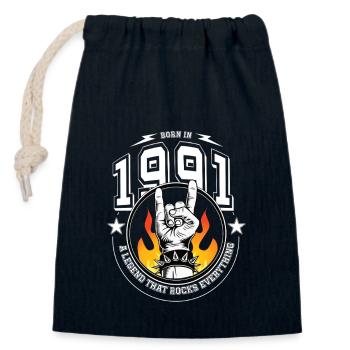 1991 Anniversaire, tout bascule - Sac cadeau en coton avec cordon (14 x 20 cm) - bleu marine - Devant