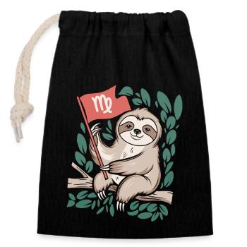 Conception de paresseux du zodiaque Vierge confortable - Sac cadeau en coton avec cordon (14 x 20 cm) - noir - Devant