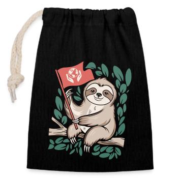 Eco-friendly sloth with environmental flag - Closable cotton gift bag (14x20cm) - black - Front