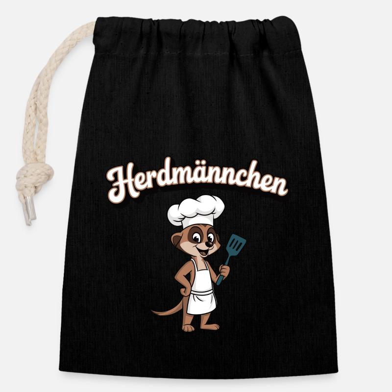 Herdmännchen Erdmännchen Wortwitz Koch - Verschließbarer Geschenkbeutel aus Baumwolle (14x20cm) - Schwarz