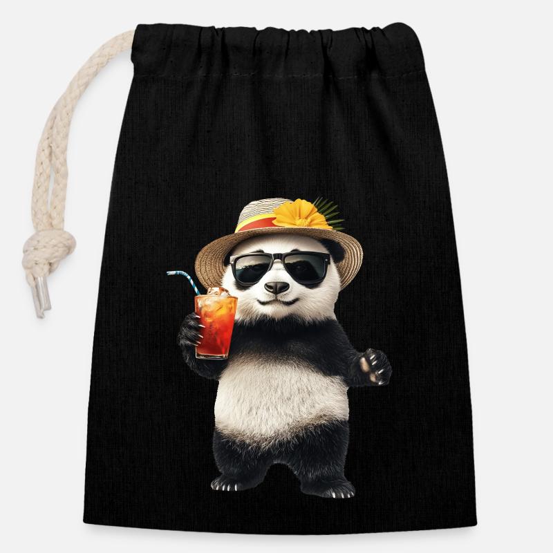 Panda - Verschließbarer Geschenkbeutel aus Baumwolle (14x20cm) - Schwarz