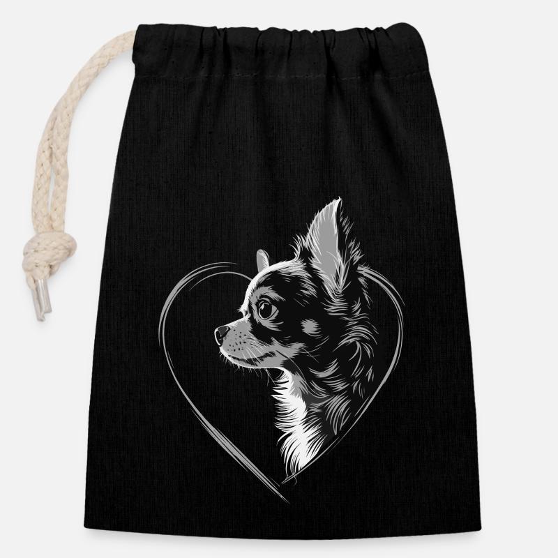 Chihuahua - Verschließbarer Geschenkbeutel aus Baumwolle (14x20cm) - Schwarz