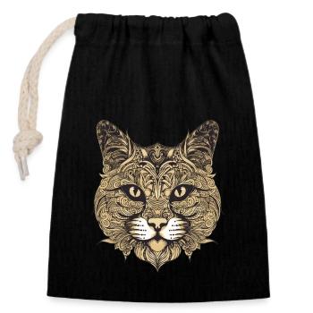 Cat Portrait Head - Closable cotton gift bag (14x20cm) - black - Front
