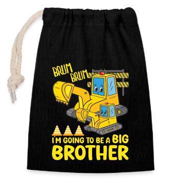 Excavator Child Ready Going To Be A Big Brother - Closable cotton gift bag (14x20cm) - black - Front
