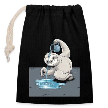 Verseau paresseux Illustration du zodiaque - Sac cadeau en coton avec cordon (14 x 20 cm) - noir - Devant