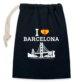 J’aime Barcelone Drapeau Espagne Golden Gate Bridge Jeu de mots - Sac cadeau en coton avec cordon (14 x 20 cm) - bleu marine - Devant