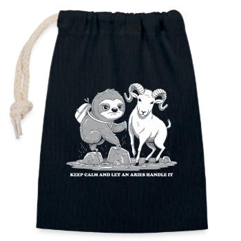 Restez calme et laissez un bélier du zodiaque Bélier - Sac cadeau en coton avec cordon (14 x 20 cm) - bleu marine - Devant