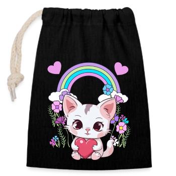 Arc-en-ciel Chaton Chat Chats Enfants Enfant Bébé - Sac cadeau en coton avec cordon (14 x 20 cm) - noir - Devant