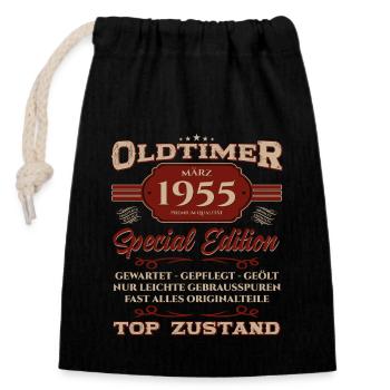 70. Geburtstag Oldtimer März Jahrgang 1955 - Verschließbarer Geschenkbeutel aus Baumwolle (14x20cm) - Schwarz - Vorne