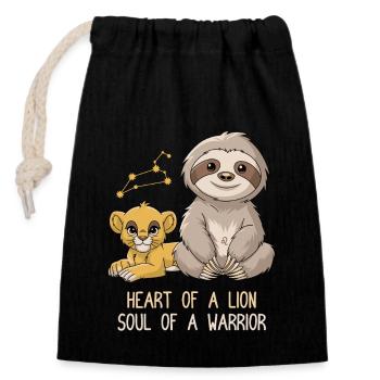 Signe du zodiaque Lion paresseux Cœur d’une âme Lion - Sac cadeau en coton avec cordon (14 x 20 cm) - noir - Devant