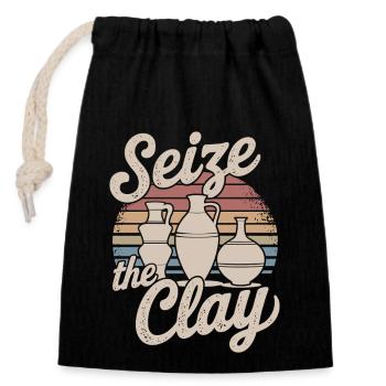 Seize the Clay Funny Pottery Pun for Ceramic Lover - Closable cotton gift bag (14x20cm) - black - Front