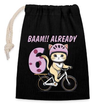 CAT BIKE BAAM!! ALREADY SIX - Closable cotton gift bag (14x20cm) - black - Front